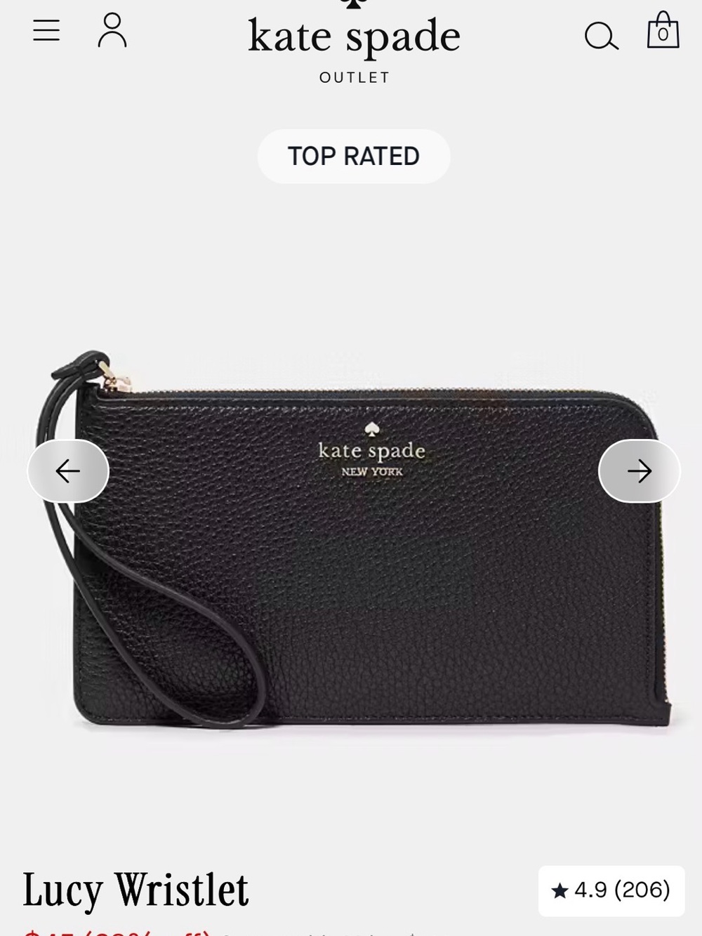 kate spade Black Pebbled Leather Lucy Wristlet with Gold Logo